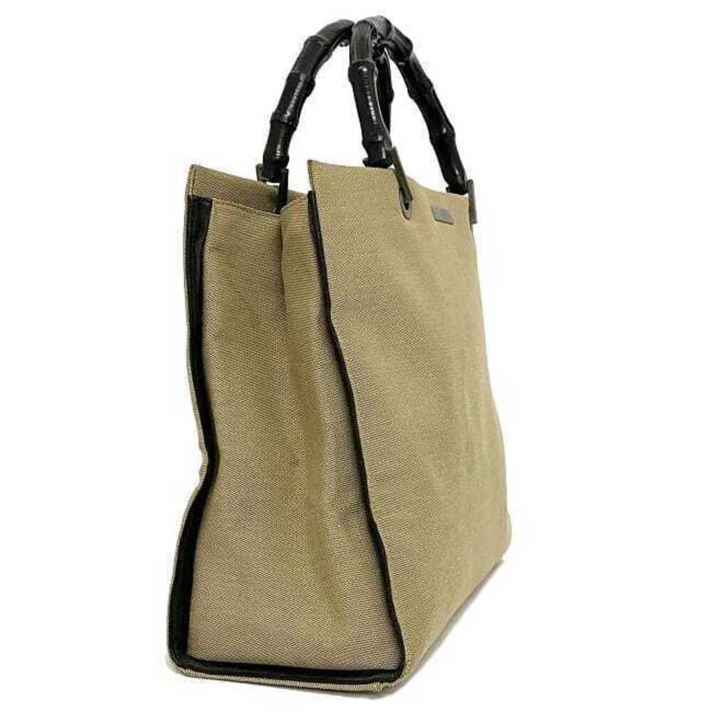 Gucci Bag Black Tote Bamboo Handbag Canvas Beige Vertical - Picture 1 of 10